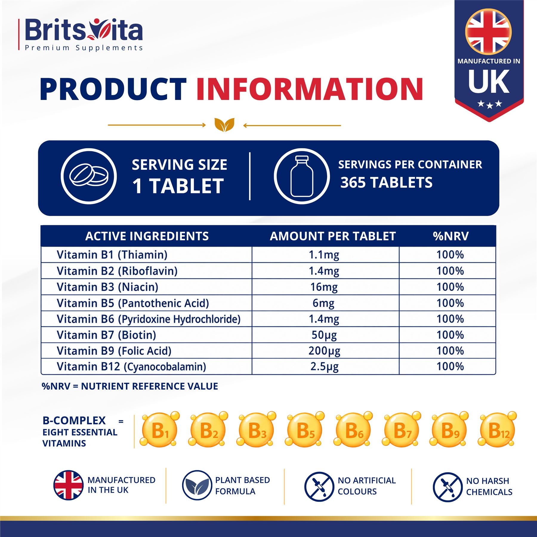 Brits Vita Vitamin B Complex 365 High Strength Tablets All Essential B Vitamins