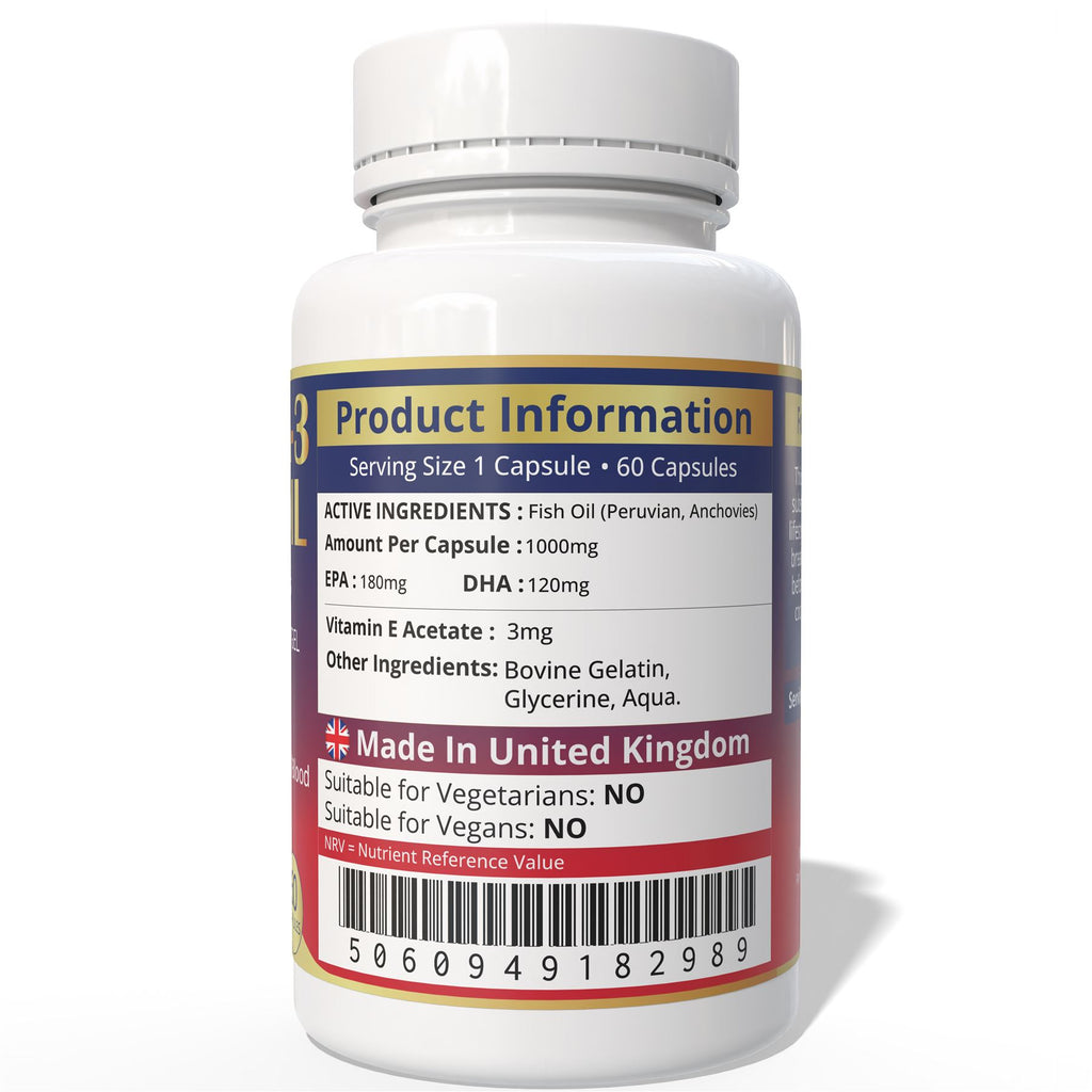 Brits Vita Omega 3 Fish Oil 1000mg, 60 Softgels, for Heart, Brain & Vision