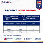 Brits Vita Turmeric Tablets with Ginger & Black Pepper 365 Tablets Vegan UK Made