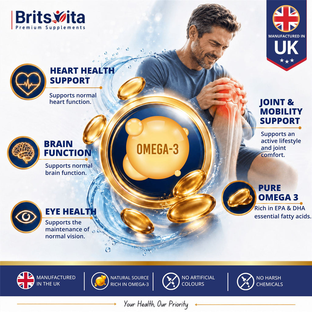 Brits Vita Omega 3 Fish Oil 1000mg, 60 Softgels, for Heart, Brain & Vision