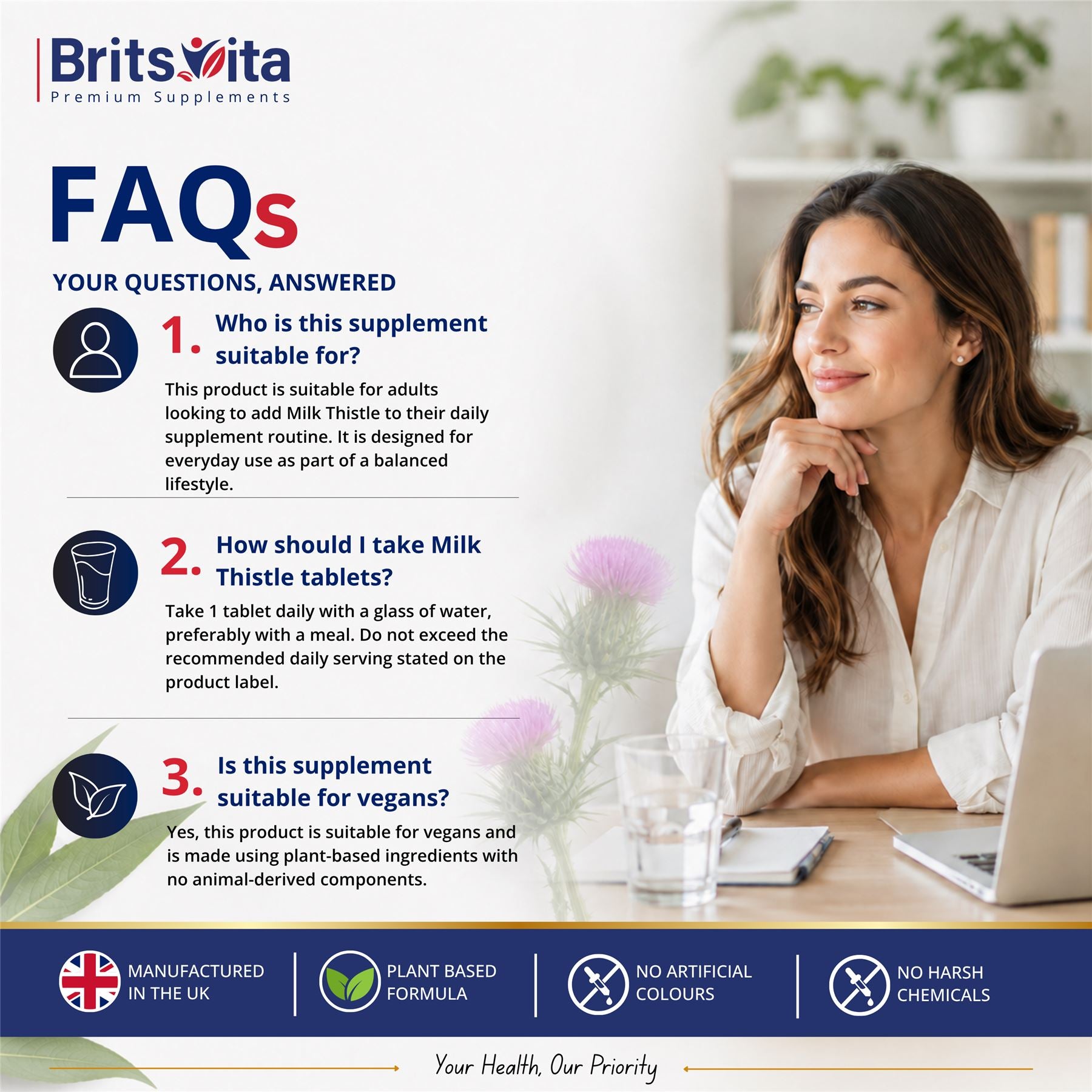 Brits Vita Milk Thistle 4000mg 180 Tablets High Strength 80% Silymarin Vegan UK