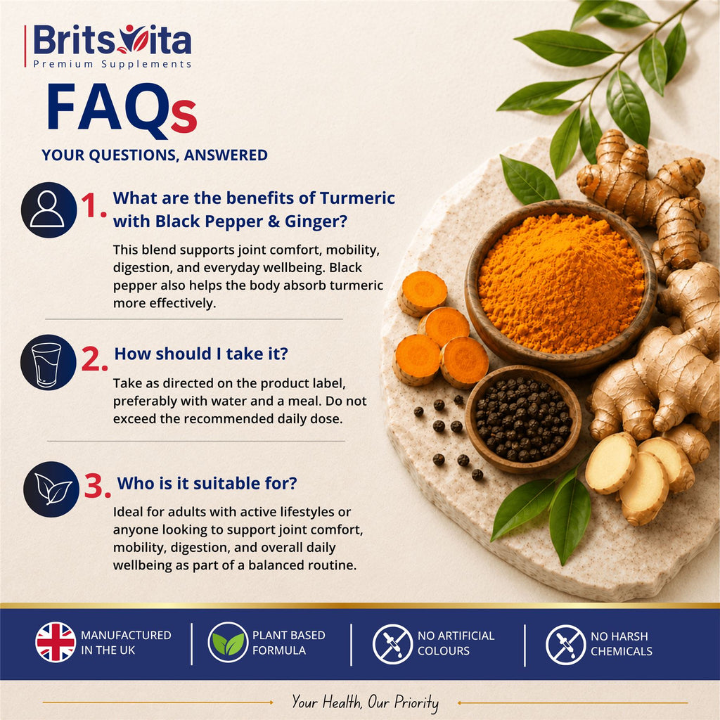 Brits Vita Turmeric Tablets with Ginger & Black Pepper 365 Tablets Vegan UK Made