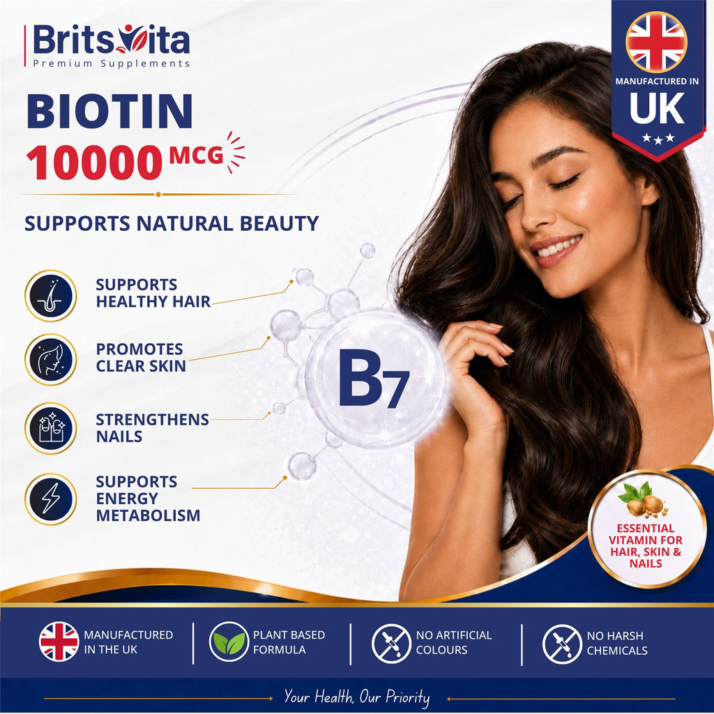 Brits Vita Biotin 10,000mcg 365 High Strength Tablets Vegan Hair Skin Vitamin B7