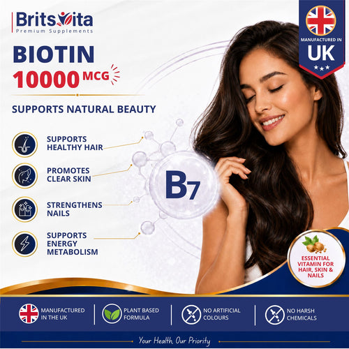 Brits Vita Biotin 10,000mcg 365 High Strength Tablets Vegan Hair Skin Vitamin B7