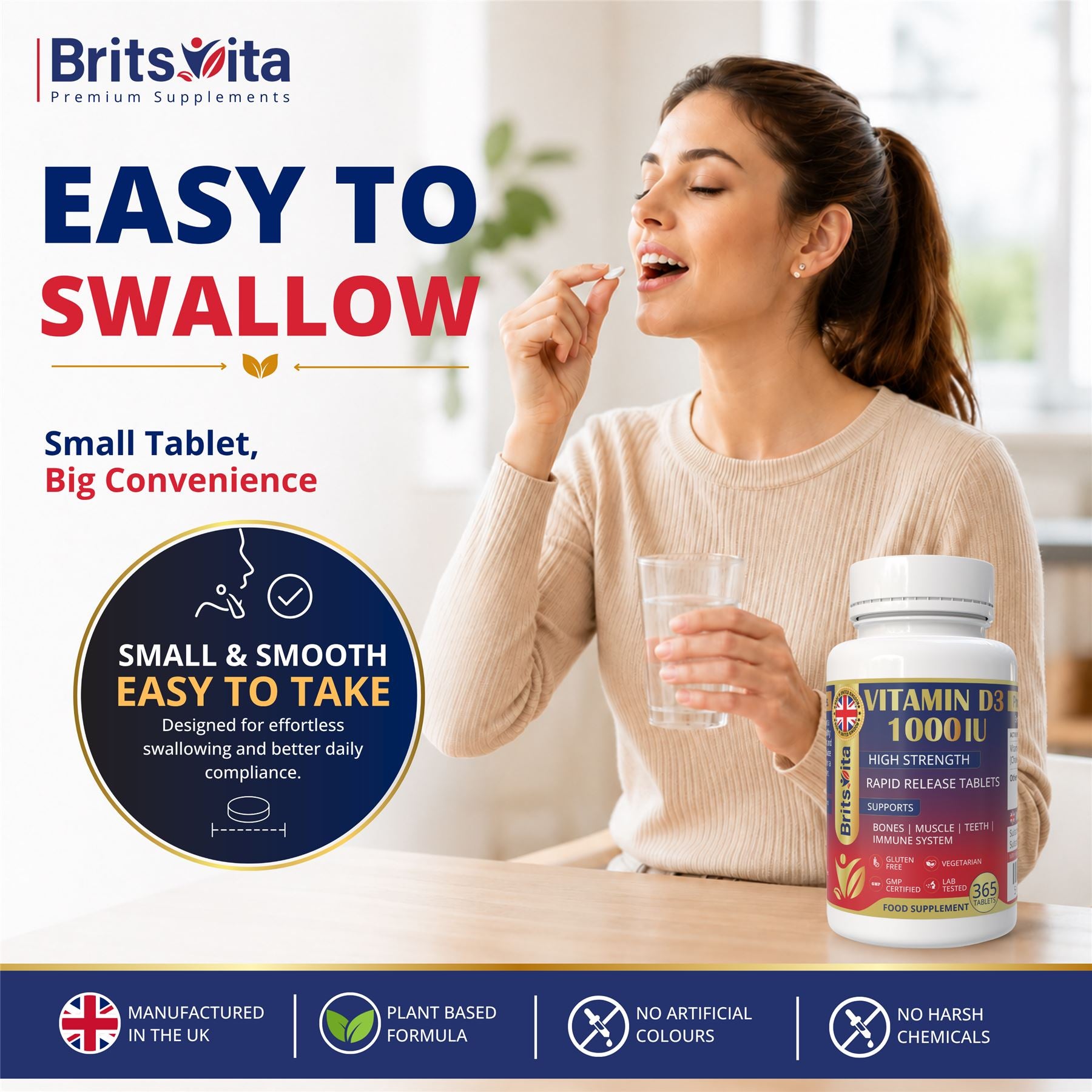 Brits Vita Vitamin D3 - 365 Tablets - 1000IU Teeth, Bone & Muscle health, Vit D