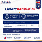 Brits Vita Vitamin D3 - 365 Tablets - 4000IU Teeth, Bone & Muscle health, Vit D