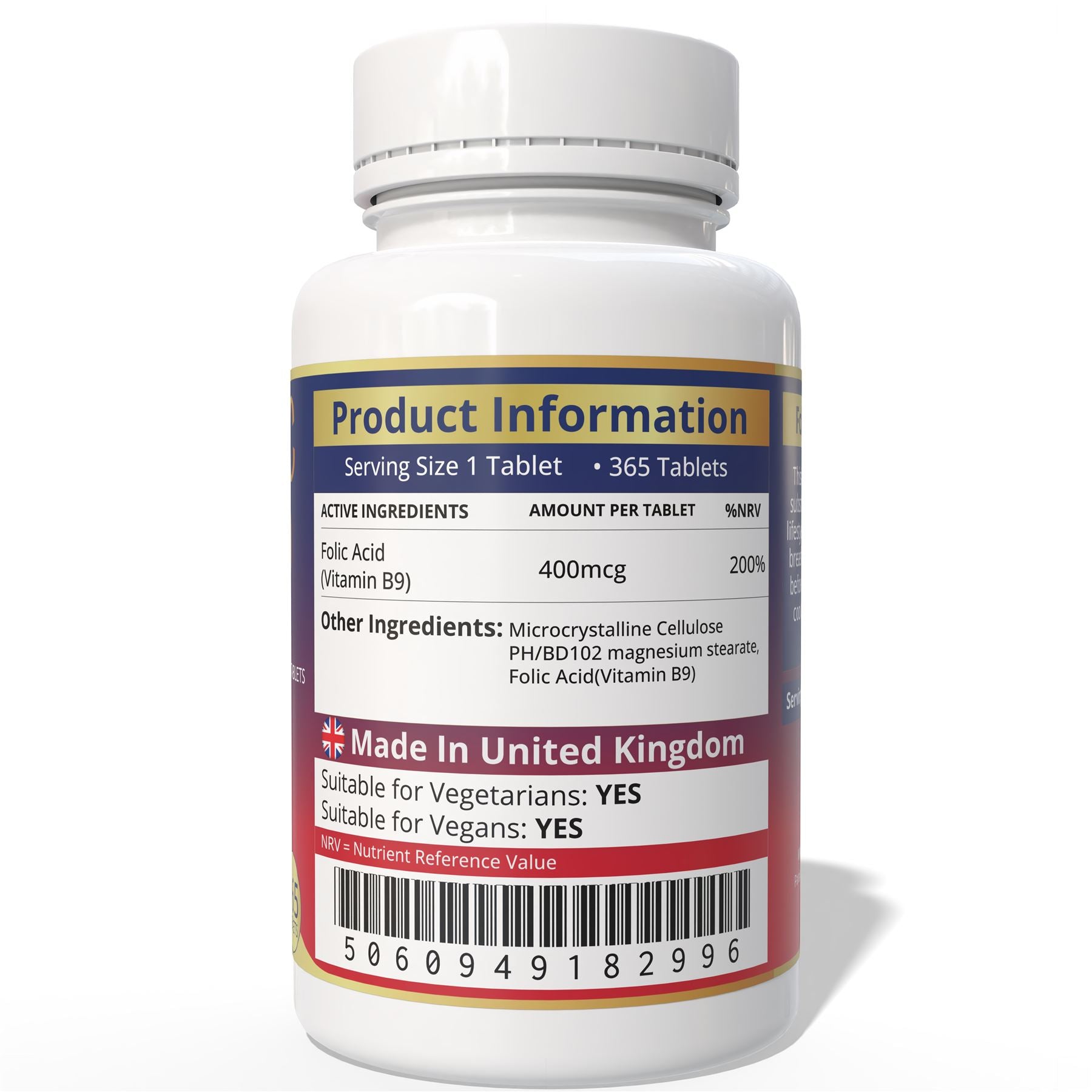 Brits Vita Folic Acid 400mcg 365 Tablets Healthy Pregnancy Support (Vit. B9)