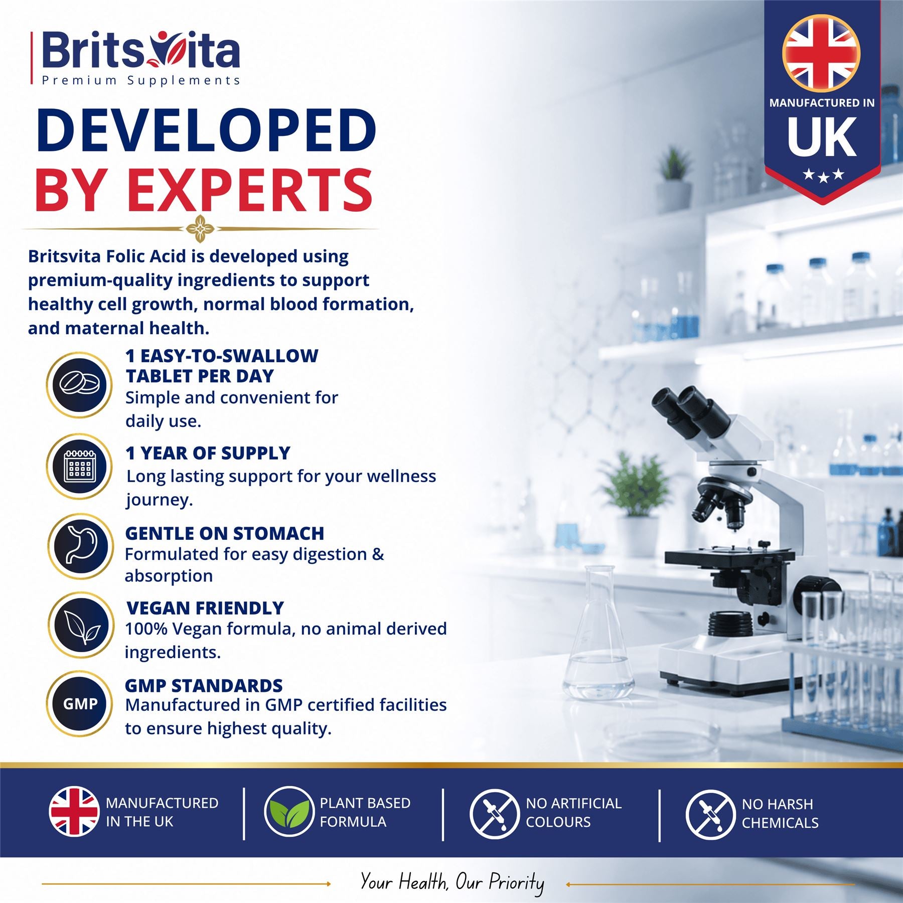 Brits Vita Folic Acid 400mcg 365 Tablets Healthy Pregnancy Support (Vit. B9)