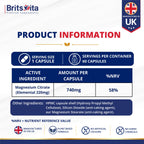 Brits Vita Magnesium Citrate 740mg 60 Capsules Super Strong Effective Vegan - UK