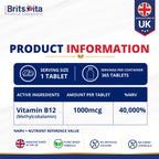 Brits Vita Vitamin B12 Tablets High Strength - 365 Tablets - 1000mcg Dual Power Vit B12