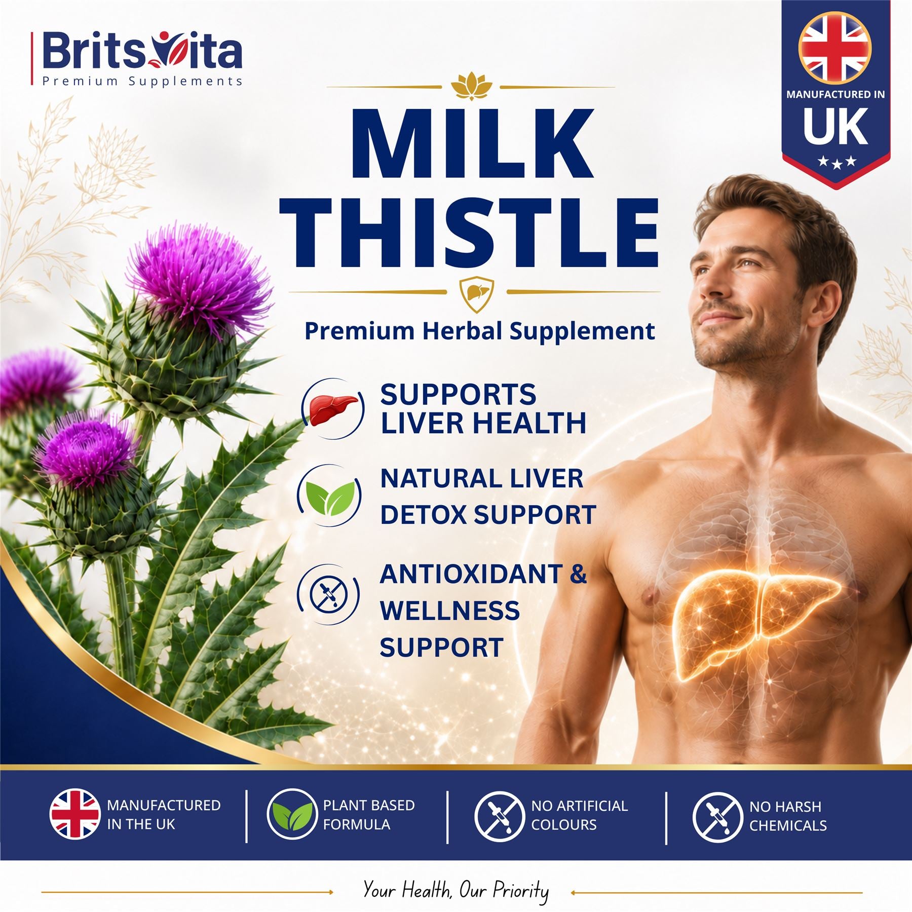 Brits Vita Milk Thistle 4000mg 180 Tablets High Strength 80% Silymarin Vegan UK