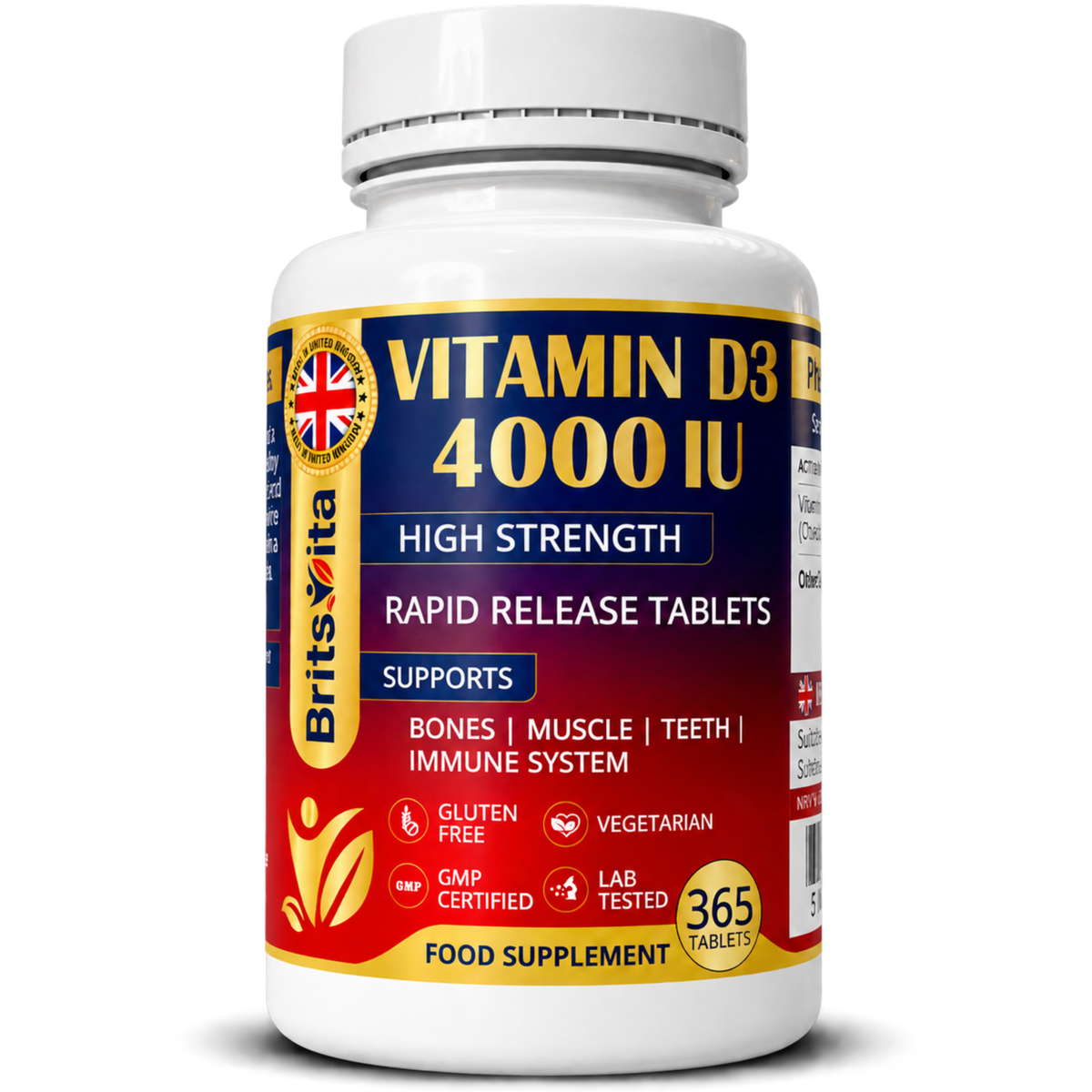 Brits Vita Vitamin D3 - 365 Tablets - 4000IU Teeth, Bone & Muscle health, Vit D