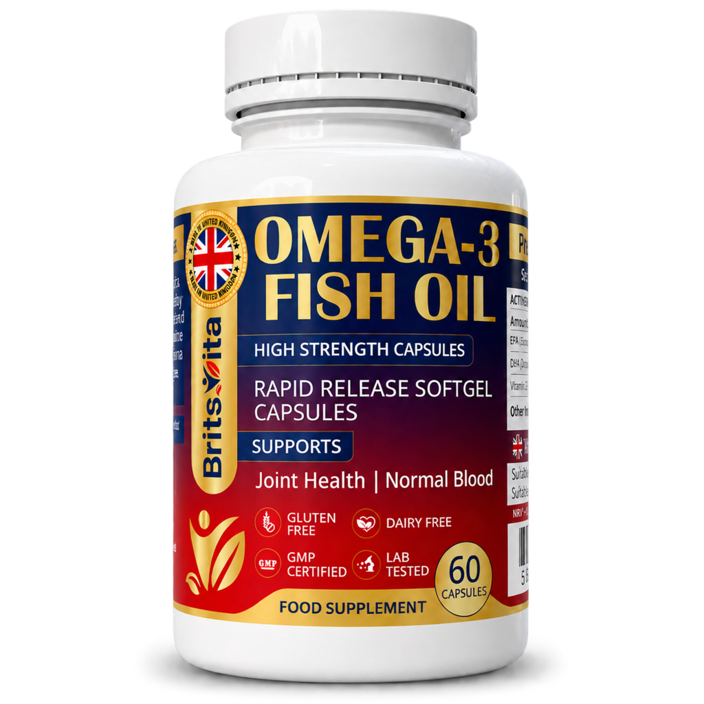 Brits Vita Omega 3 Fish Oil 1000mg, 60 Softgels, for Heart, Brain & Vision