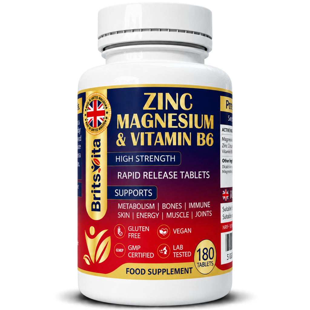 Brits Vita ZMA 180 Tablets Zinc Magnesium Vitamin B6 Testosterone Booster - Vegan UK