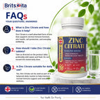 Brits Vita Zinc Citrate 500mg 365 Tablets Max Strength Immune Function Vegan UK