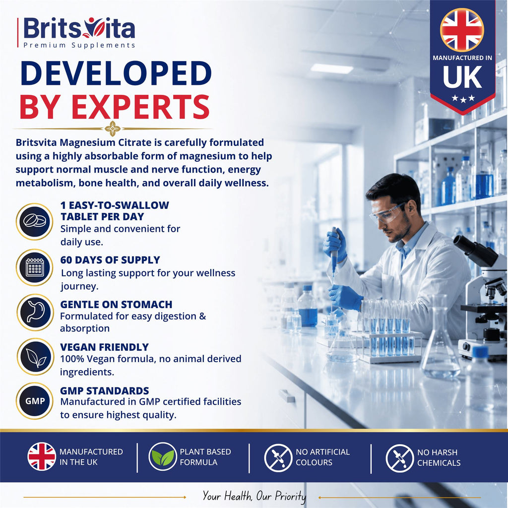 Brits Vita Magnesium Citrate 740mg 60 Capsules Super Strong Effective Vegan - UK