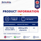Brits Vita Milk Thistle 4000mg 180 Tablets High Strength 80% Silymarin Vegan UK