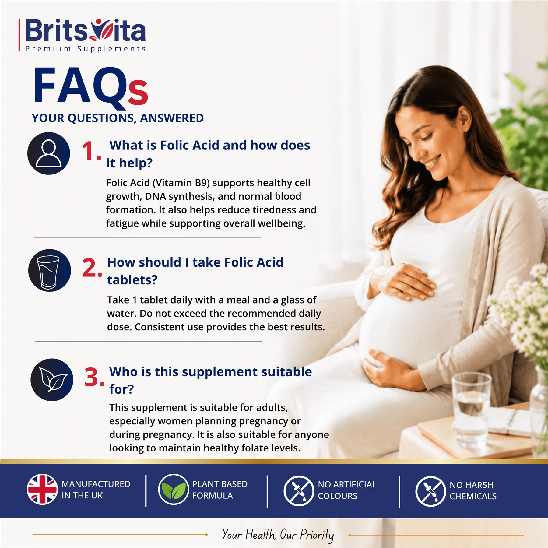 Brits Vita Folic Acid 400mcg 365 Tablets Healthy Pregnancy Support (Vit. B9)