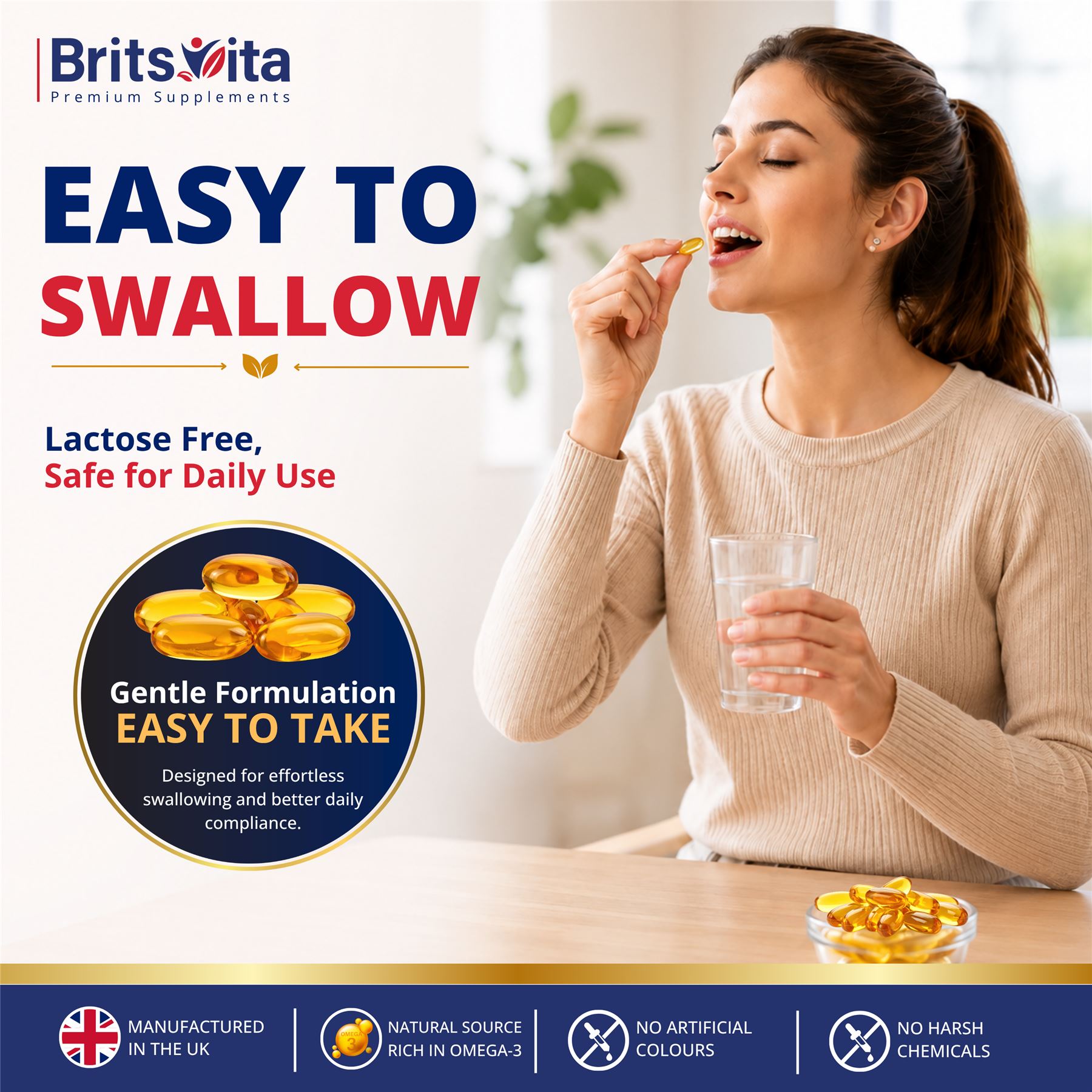 Brits Vita Omega 3 Fish Oil 1000mg, 60 Softgels, for Heart, Brain & Vision