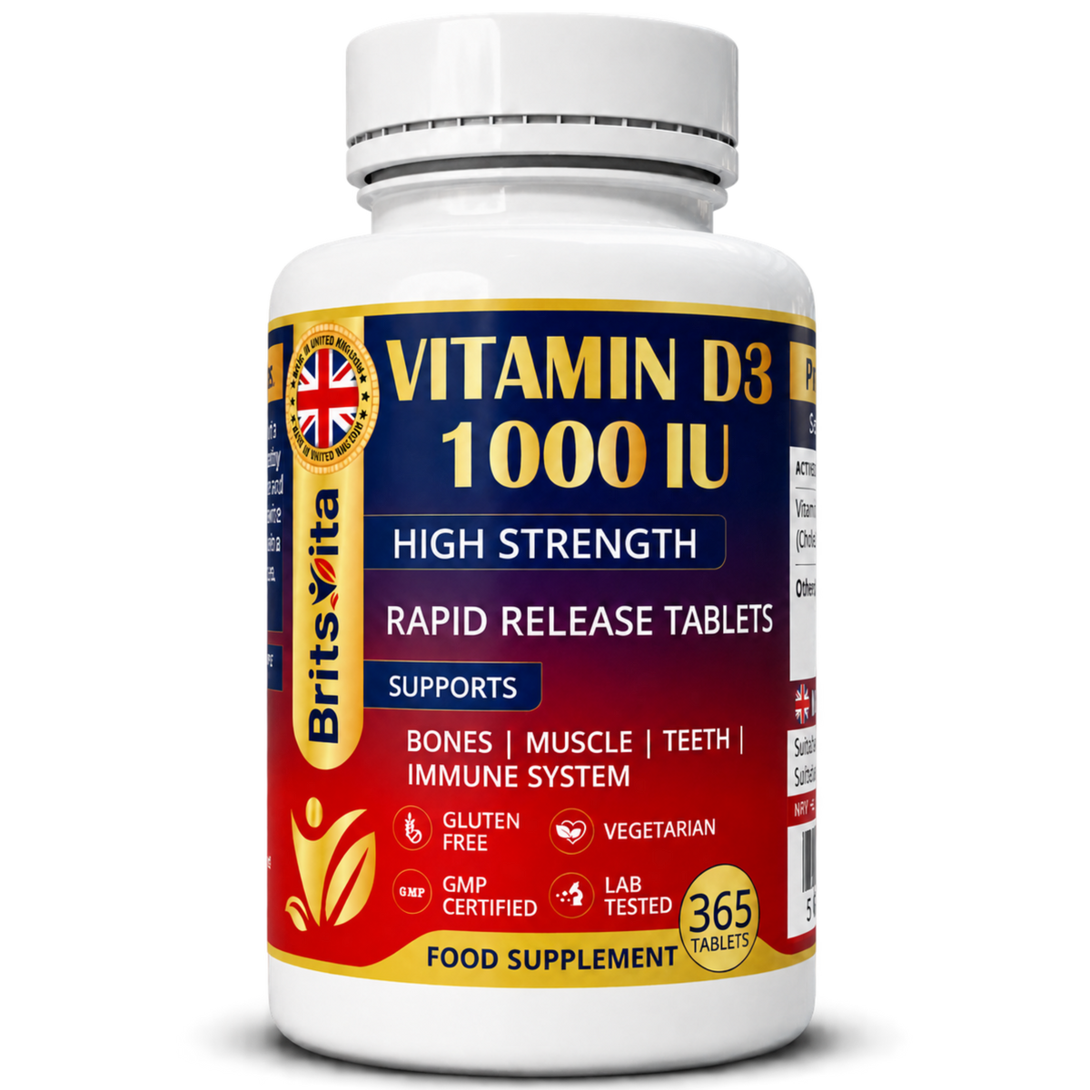 Brits Vita Vitamin D3 - 365 Tablets - 1000IU Teeth, Bone & Muscle health, Vit D
