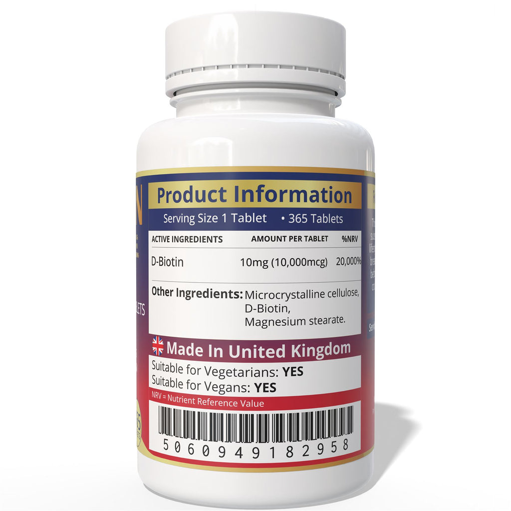 Brits Vita Biotin 10,000mcg 365 High Strength Tablets Vegan Hair Skin Vitamin B7