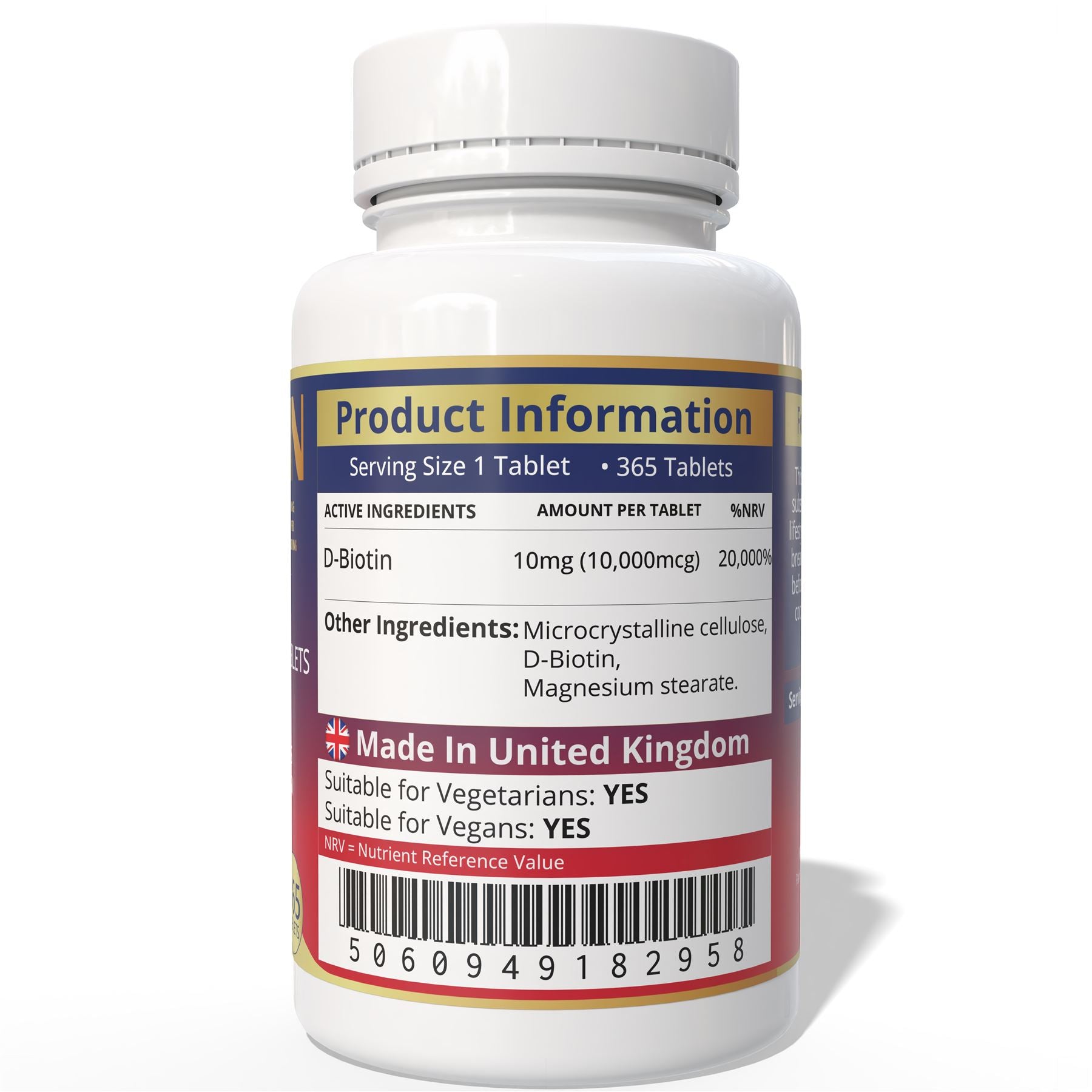 Brits Vita Biotin 10,000mcg 365 High Strength Tablets Vegan Hair Skin Vitamin B7