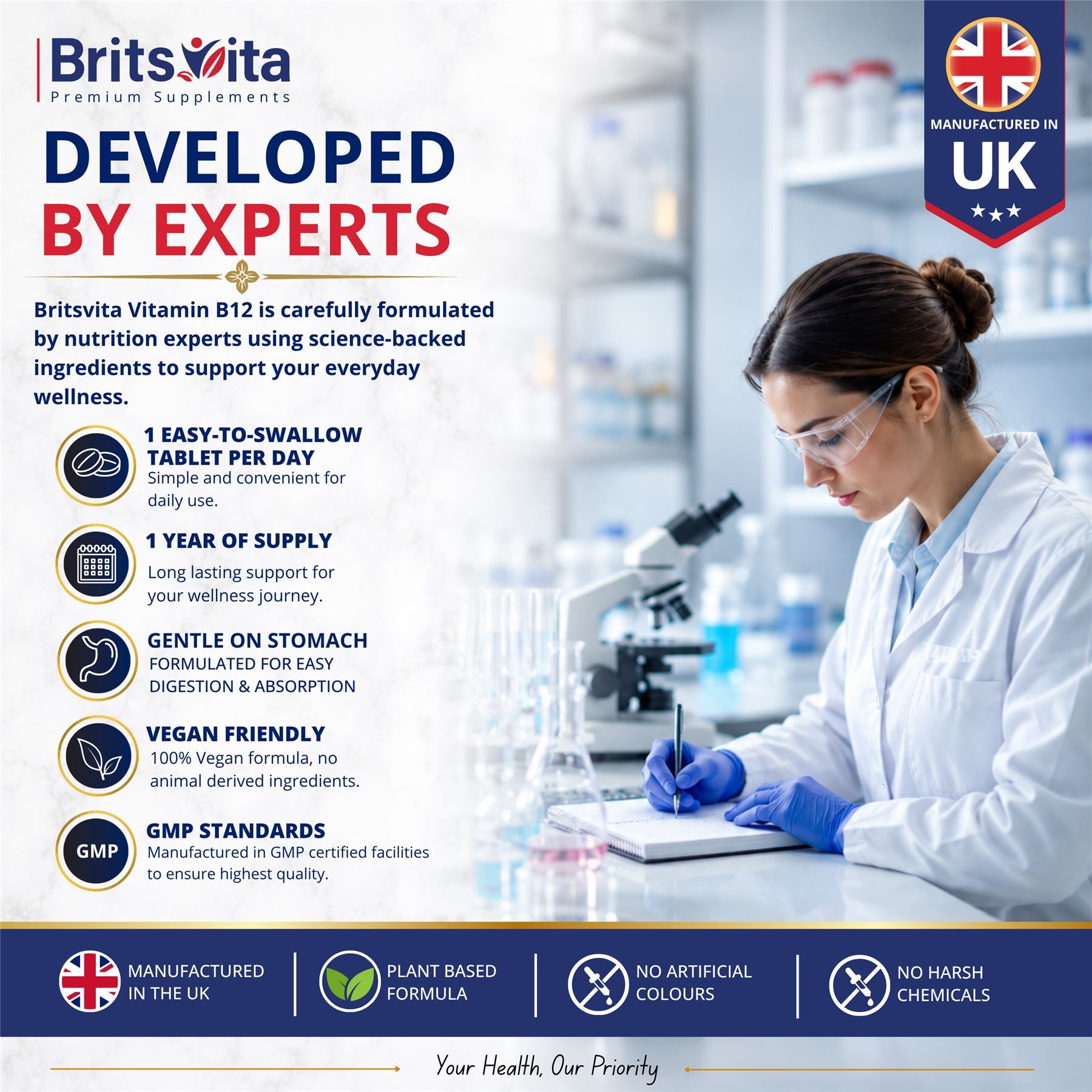 Brits Vita Vitamin B12 Tablets High Strength - 365 Tablets - 1000mcg Dual Power Vit B12