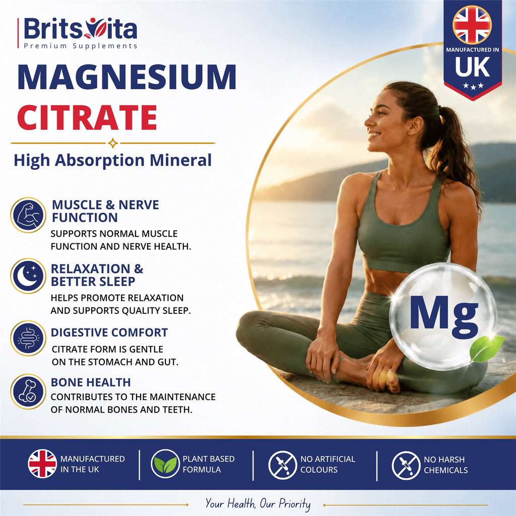 Brits Vita Magnesium Citrate 740mg 60 Capsules Super Strong Effective Vegan - UK
