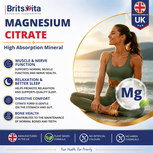 Brits Vita Magnesium Citrate 740mg 60 Capsules Super Strong Effective Vegan - UK