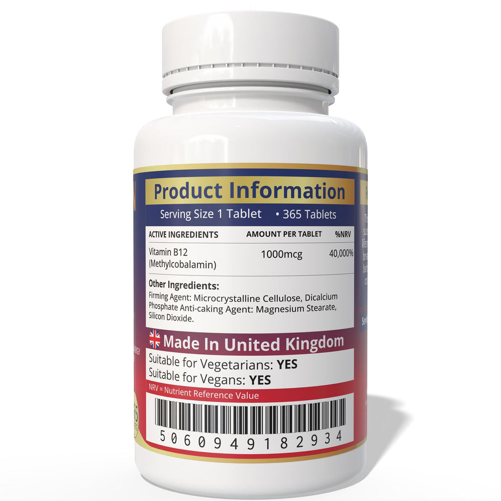 Brits Vita Vitamin B12 Tablets High Strength - 365 Tablets - 1000mcg Dual Power Vit B12