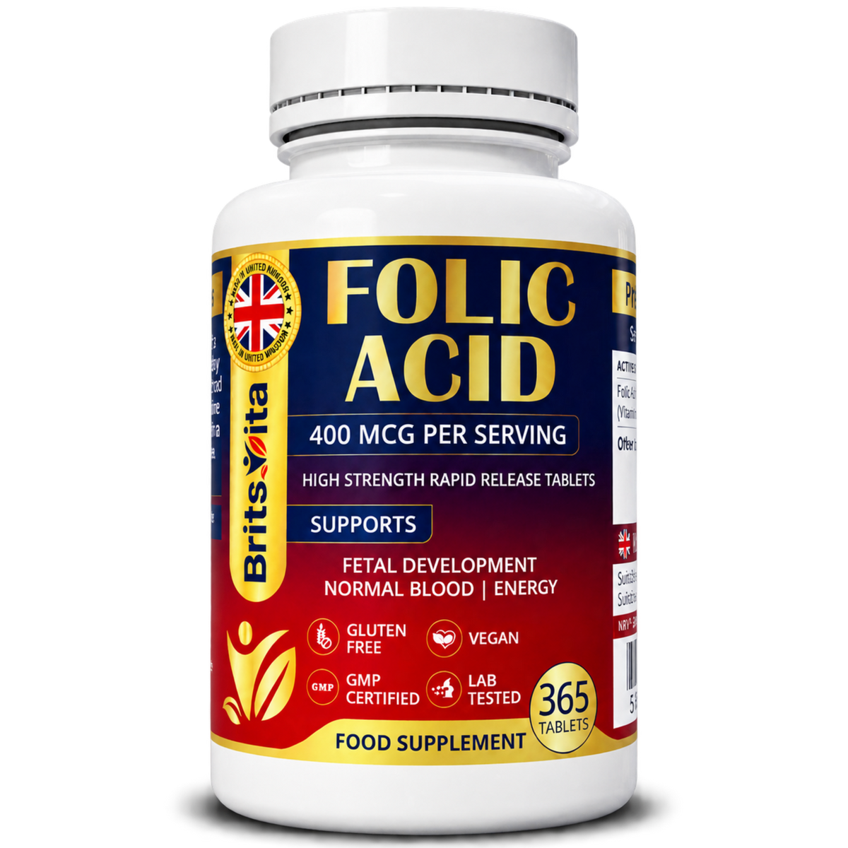 Brits Vita Folic Acid 400mcg 365 Tablets Healthy Pregnancy Support (Vit. B9)