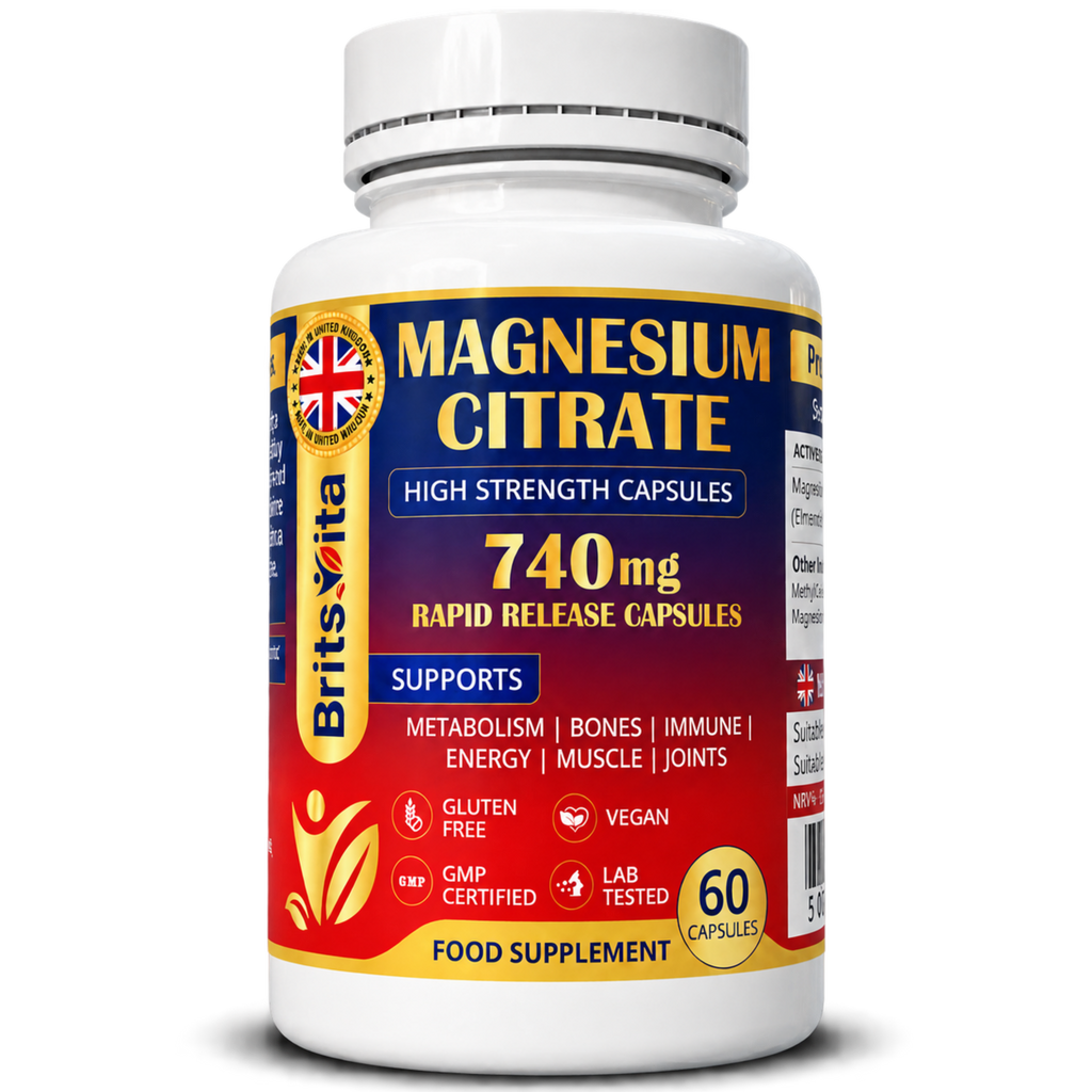 Brits Vita Magnesium Citrate 740mg 60 Capsules Super Strong Effective Vegan - UK