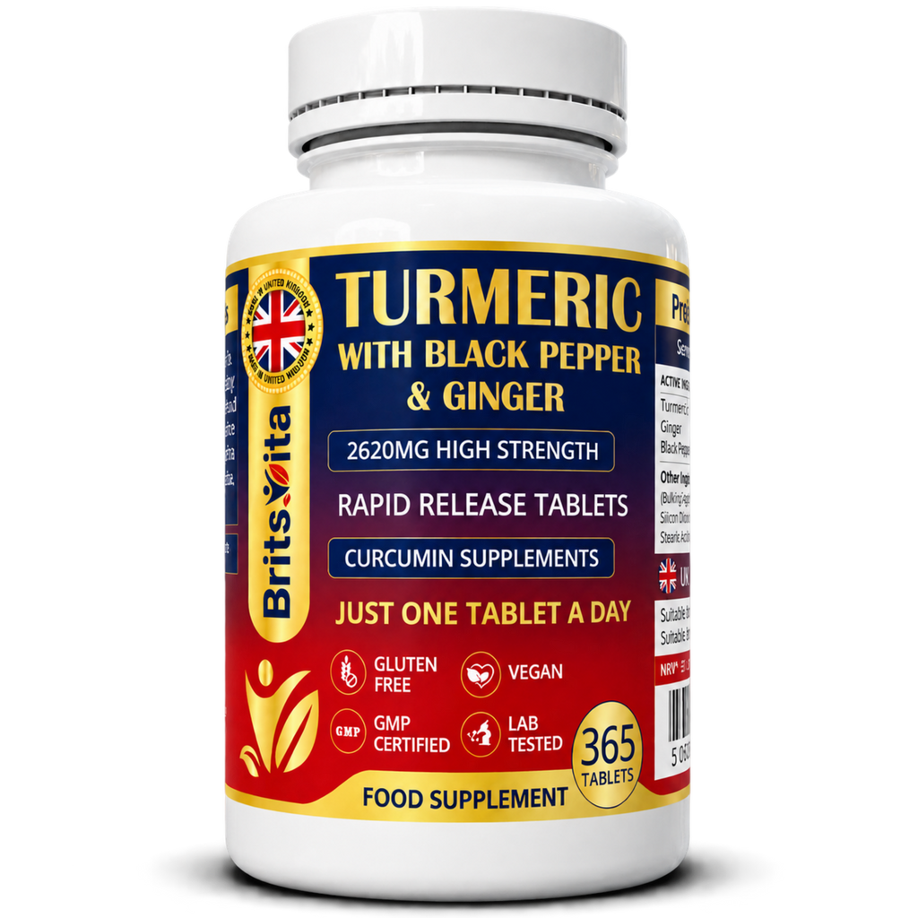 Brits Vita Turmeric Tablets with Ginger & Black Pepper 365 Tablets Vegan UK Made